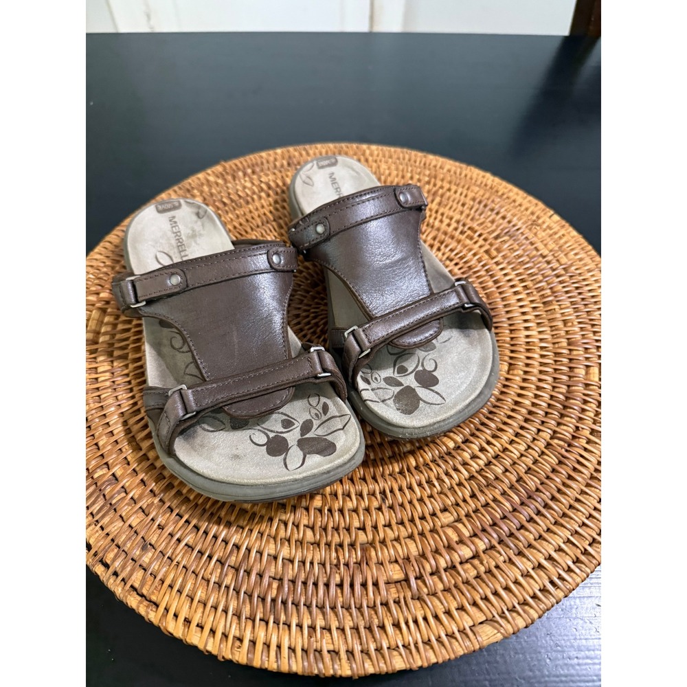 Merrell Bracken Brown Leather Slide Sandals Womens 7 J62322 Outdoor Comfort